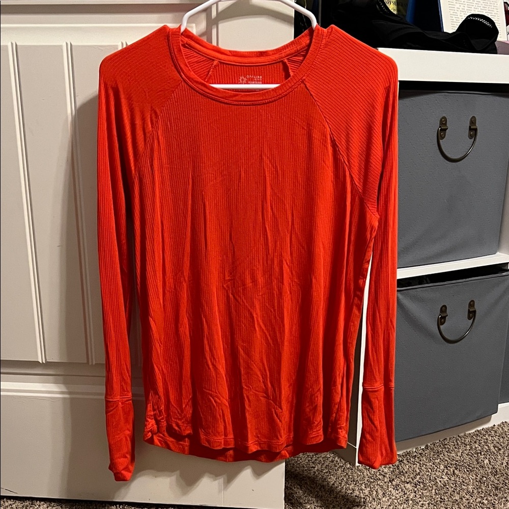 Aerie Ribbed Raglan Long Sleeve Tee - Orange